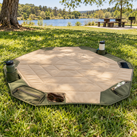 Hexagonal Foldable Outdoor Utility Mat with Built-In Storage
