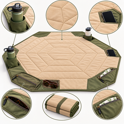 Hexagonal Foldable Outdoor Utility Mat with Built-In Storage