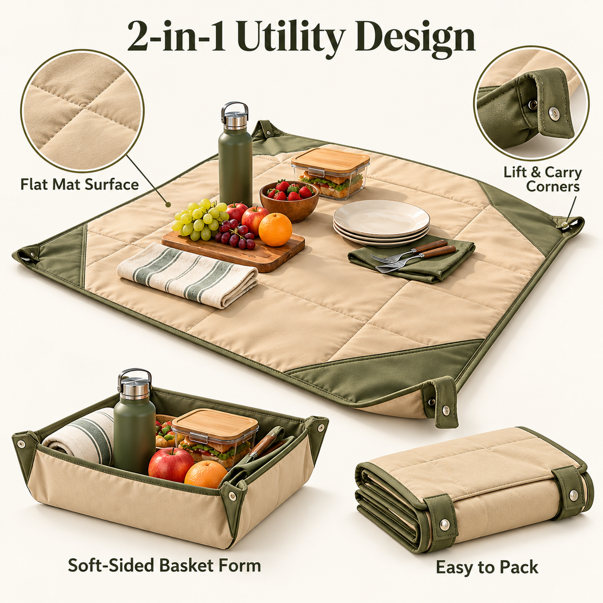 Convertible Outdoor Utility Mat and Carry Basket