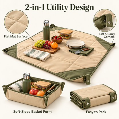 Convertible Outdoor Utility Mat and Carry Basket