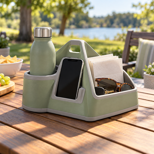 Three-Sided Outdoor Drink, Phone and Essentials Organizer
