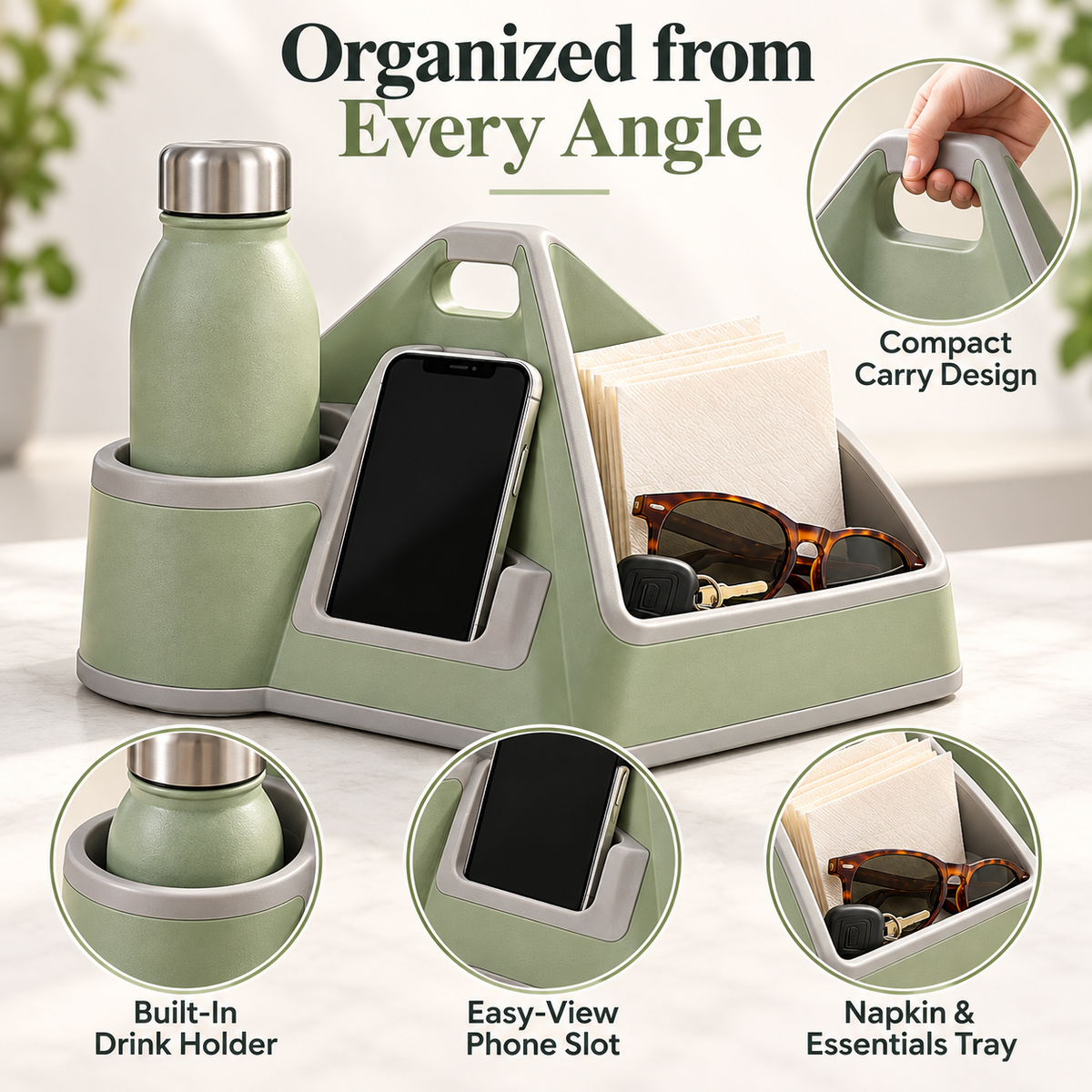 Three-Sided Outdoor Drink, Phone and Essentials Organizer