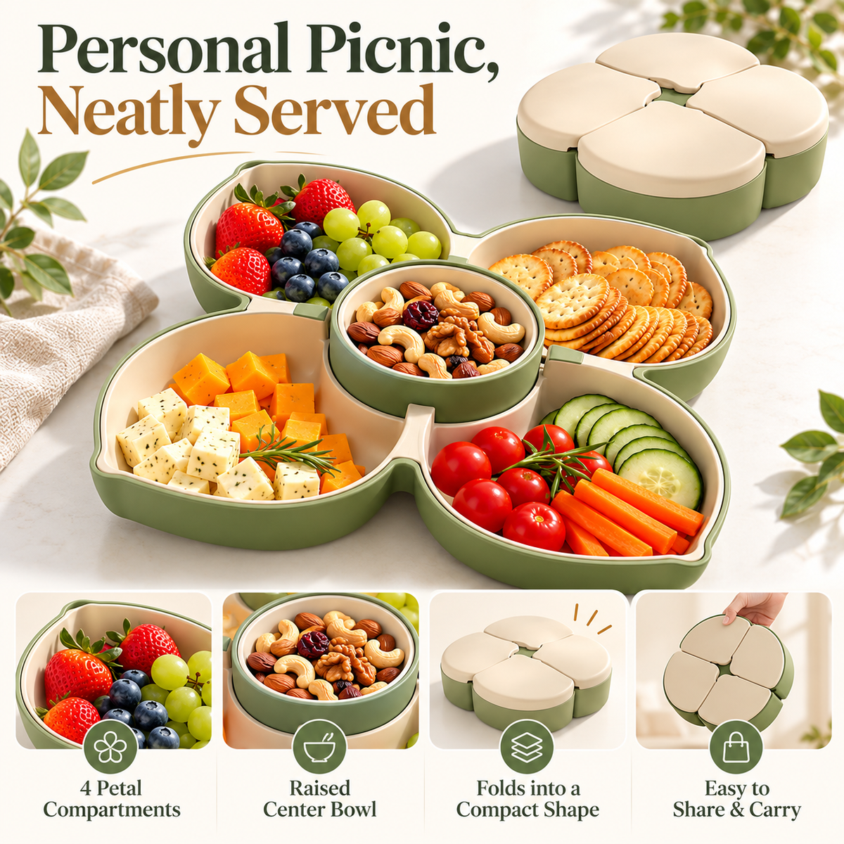 Four-Petal Folding Personal Picnic Tray