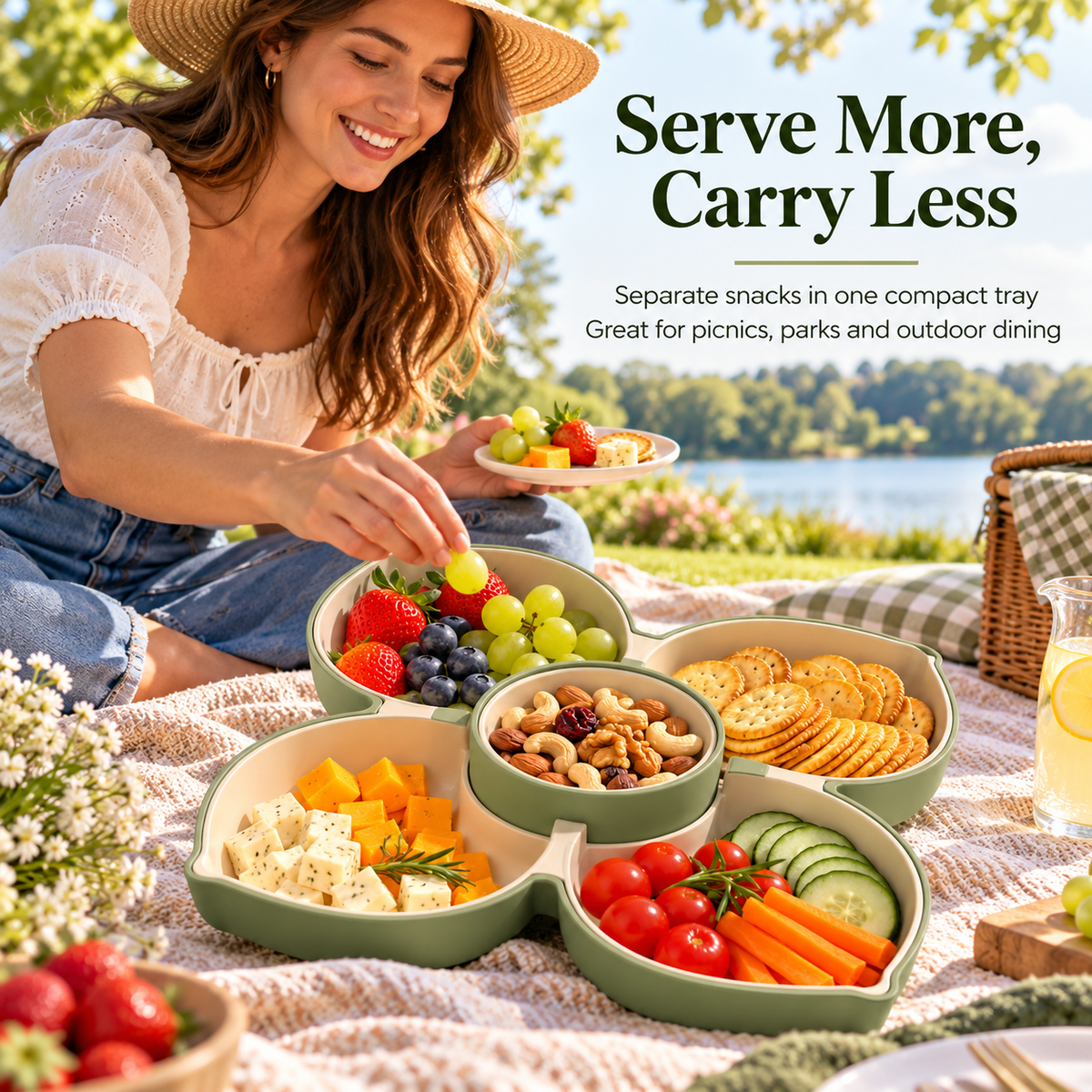 Four-Petal Folding Personal Picnic Tray