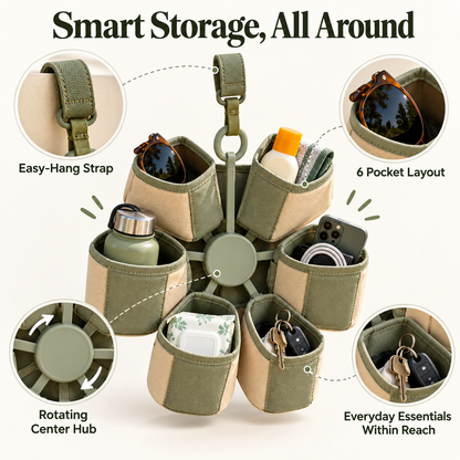 Rotating Six-Pocket Hanging Outdoor Organizer