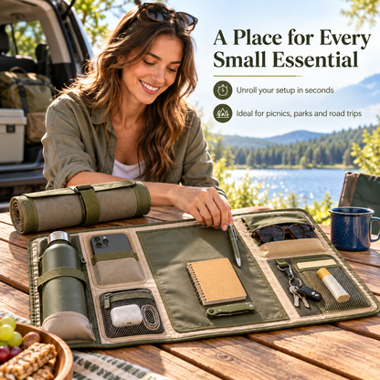 Roll-Up Personal Outdoor Organization Mat with Storage Sections