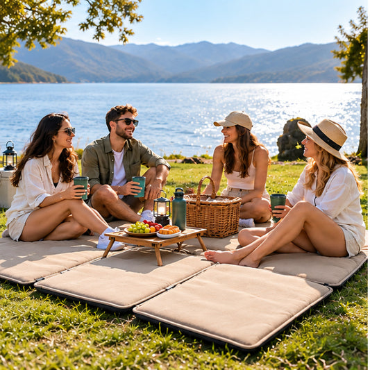 Four-Panel Modular Outdoor Mat Set with Flexible Connectors
